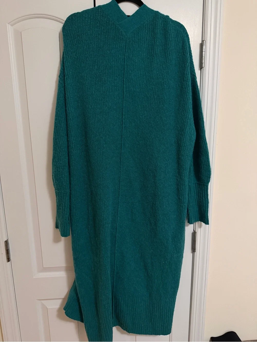Free People Teal Open-Front oversized Long Cardigan with Pockets - Picture 2 of 6